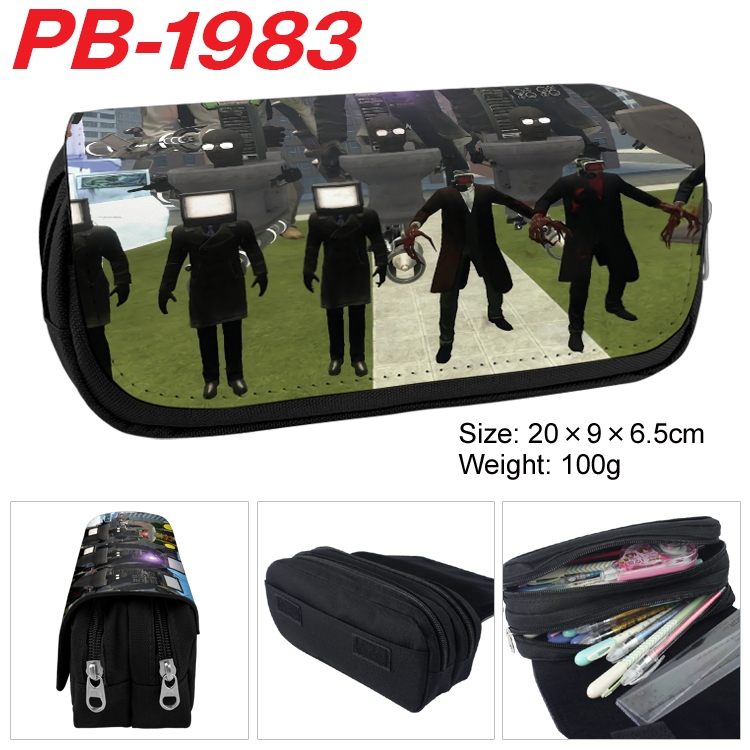 sskibidi toilet PU leather canvas multifunctional stationery case with double zipper pen bag 20x9x6.5cm  PB-1983