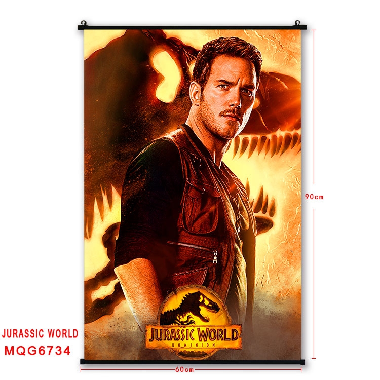Jurassic World Anime black Plastic rod Cloth painting Wall Scroll 60X90CM MQG-6734