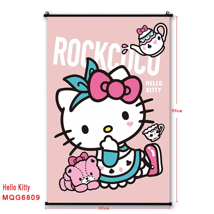hello kitty Anime black Plastic rod Cloth painting Wall Scroll 60X90CM  MQG-6809