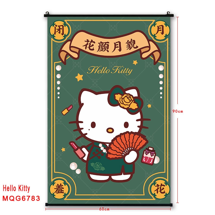 hello kitty Anime black Plastic rod Cloth painting Wall Scroll 60X90CM MQG-6783