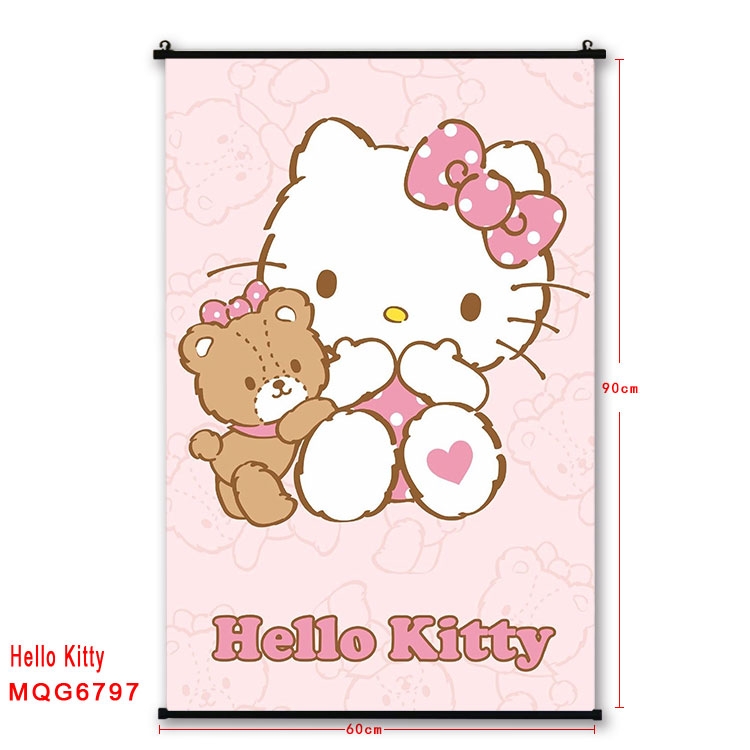 hello kitty Anime black Plastic rod Cloth painting Wall Scroll 60X90CM MQG-6797