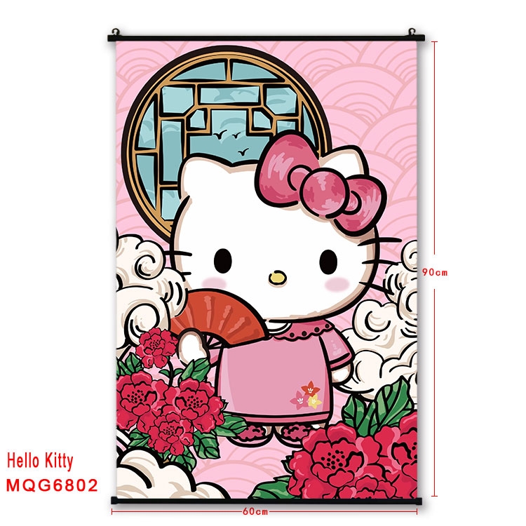 hello kitty Anime black Plastic rod Cloth painting Wall Scroll 60X90CM MQG-6802