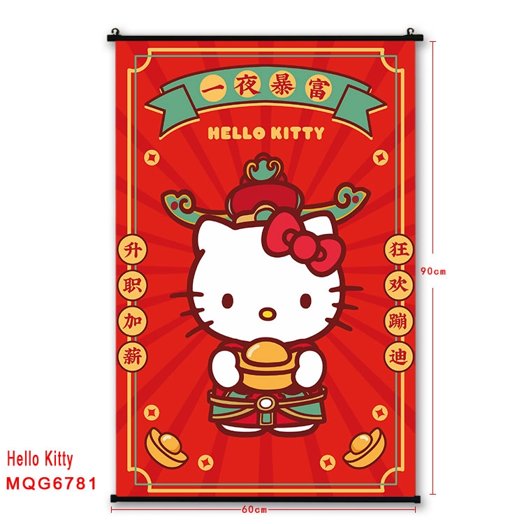 hello kitty Anime black Plastic rod Cloth painting Wall Scroll 60X90CM MQG-6781