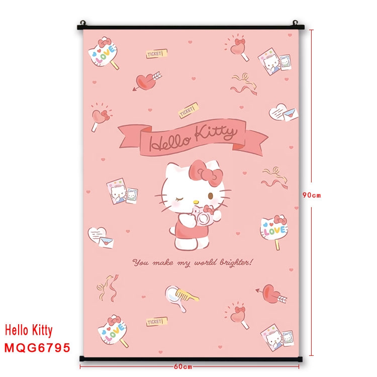hello kitty Anime black Plastic rod Cloth painting Wall Scroll 60X90CM MQG-6795