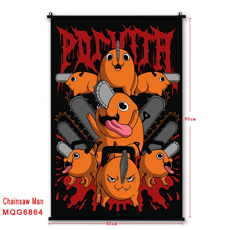 Chainsaw Man Anime black Plastic rod Cloth painting Wall Scroll 60X90CM MQG-6864