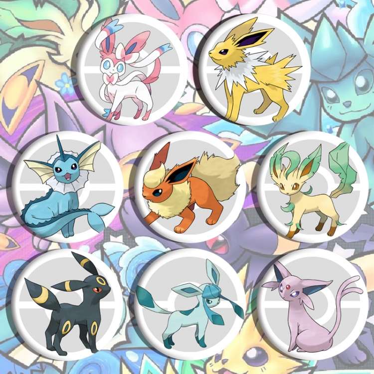 Pokemon Anime tinplate brooch badge a set of 8