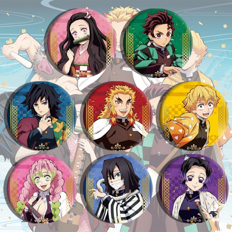 Demon Slayer Kimets Anime tinplate brooch badge a set of 8