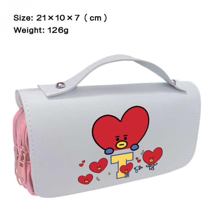 BTS Anime PU canvas flip three color portable pen bag 21X10X7cm