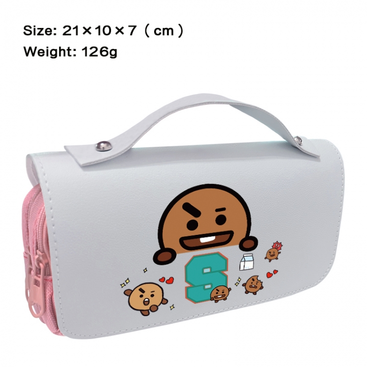 BTS Anime PU canvas flip three color portable pen bag 21X10X7cm