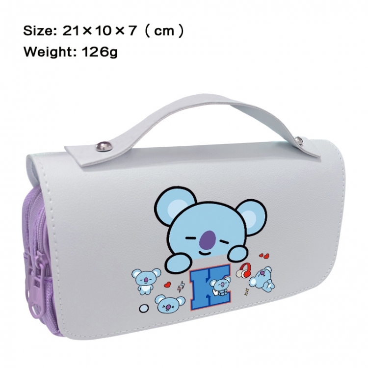 BTS Anime PU canvas flip three color portable pen bag 21X10X7cm