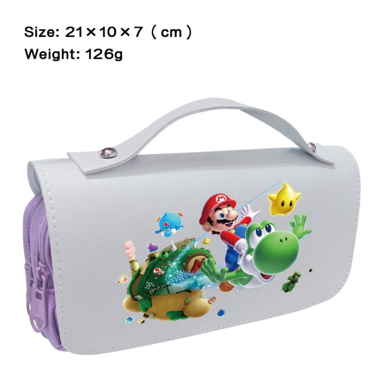 Super Mario Anime PU canvas flip three color portable pen bag 21X10X7cm