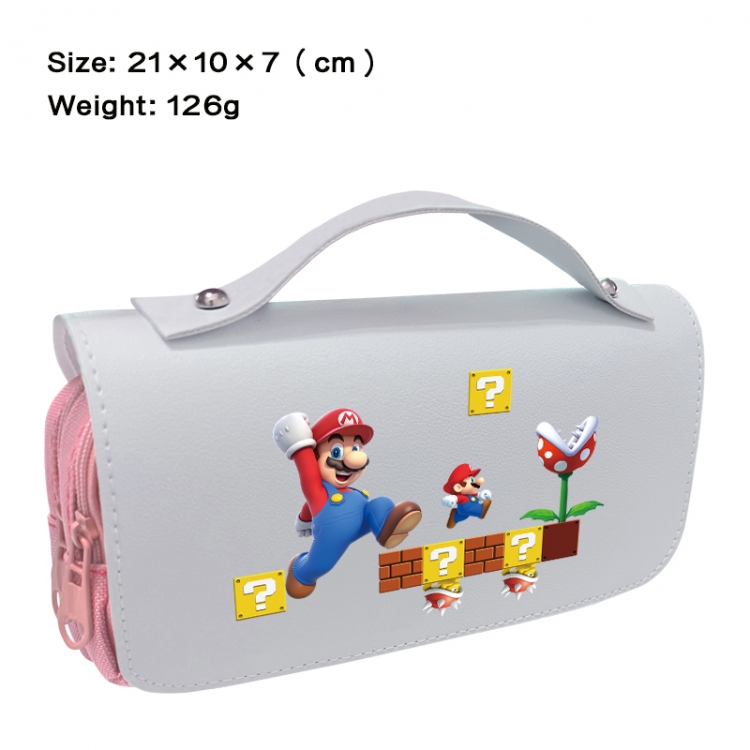 Super Mario Anime PU canvas flip three color portable pen bag 21X10X7cm