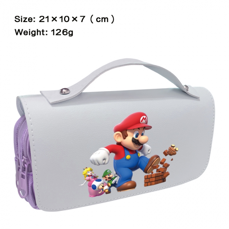 Super Mario Anime PU canvas flip three color portable pen bag 21X10X7cm