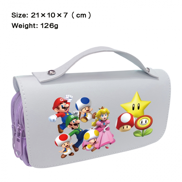 Super Mario Anime PU canvas flip three color portable pen bag 21X10X7cm