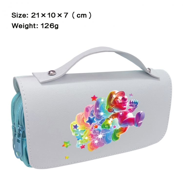 Super Mario Anime PU canvas flip three color portable pen bag 21X10X7cm
