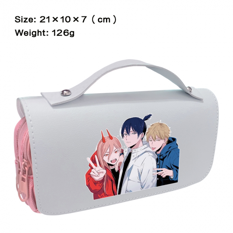 Chainsaw man Anime PU canvas flip three color portable pen bag 21X10X7cm