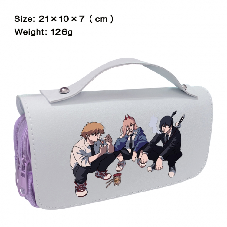 Chainsaw man Anime PU canvas flip three color portable pen bag 21X10X7cm