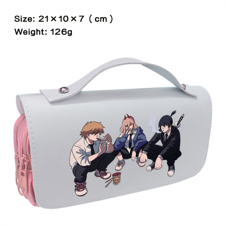 Chainsaw man Anime PU canvas flip three color portable pen bag 21X10X7cm