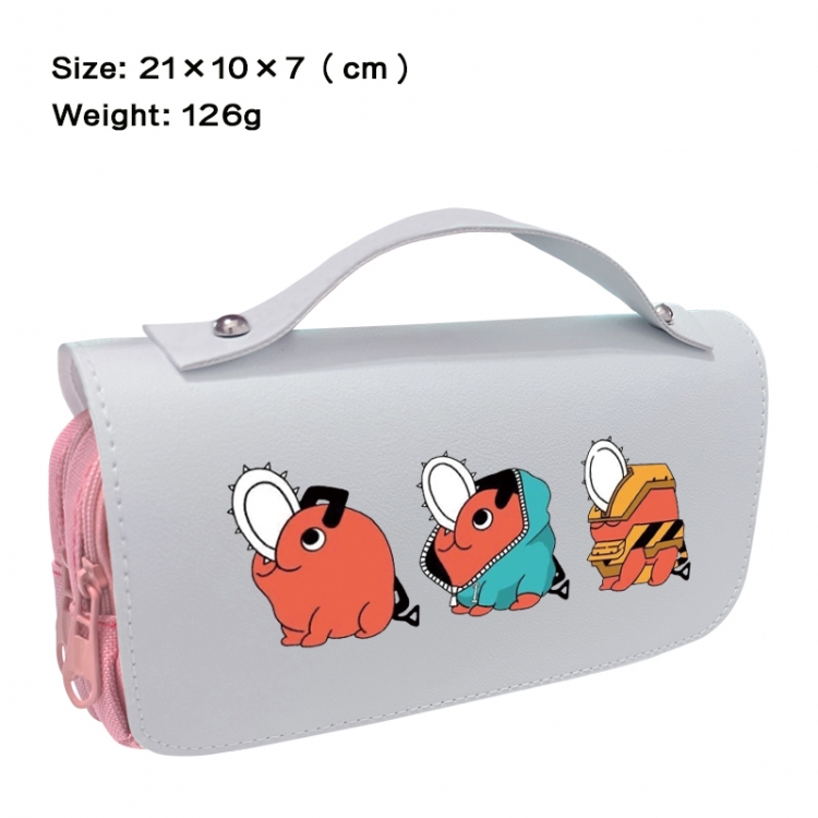 Chainsaw man Anime PU canvas flip three color portable pen bag 21X10X7cm