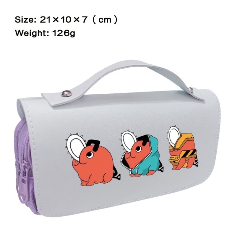 Chainsaw man Anime PU canvas flip three color portable pen bag 21X10X7cm