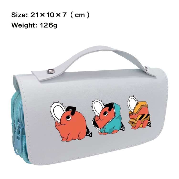 Chainsaw man Anime PU canvas flip three color portable pen bag 21X10X7cm