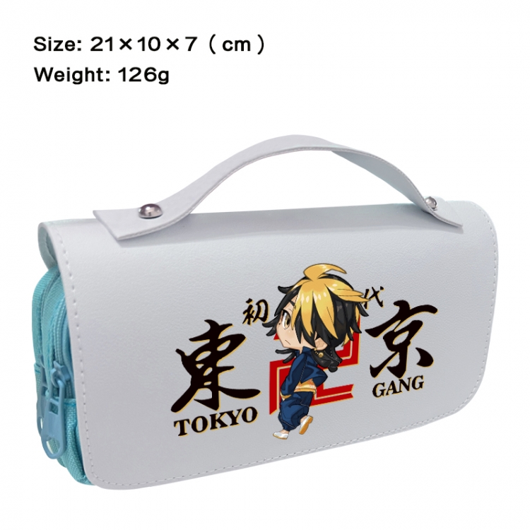 Tokyo Revengers  Anime PU canvas flip three color portable pen bag 21X10X7cm