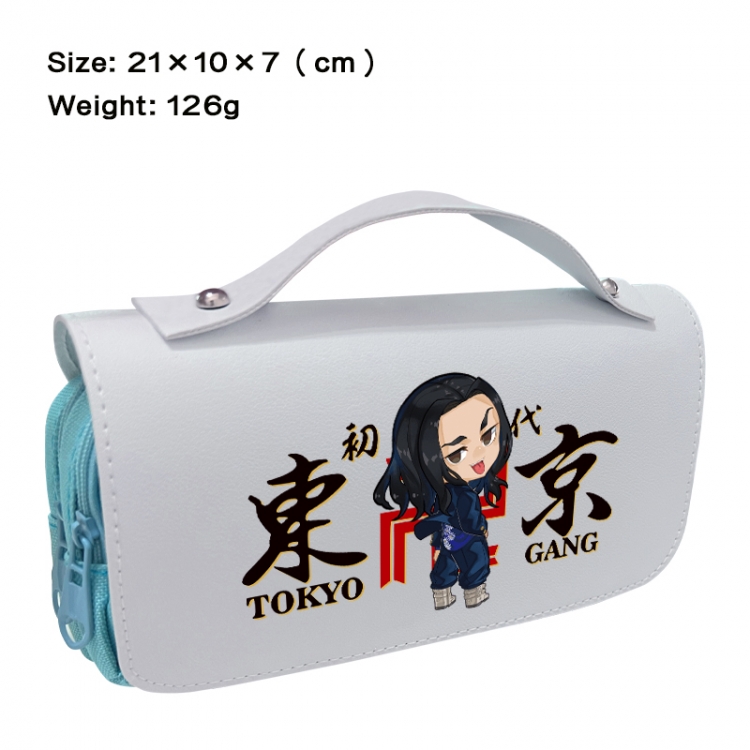 Tokyo Revengers  Anime PU canvas flip three color portable pen bag 21X10X7cm
