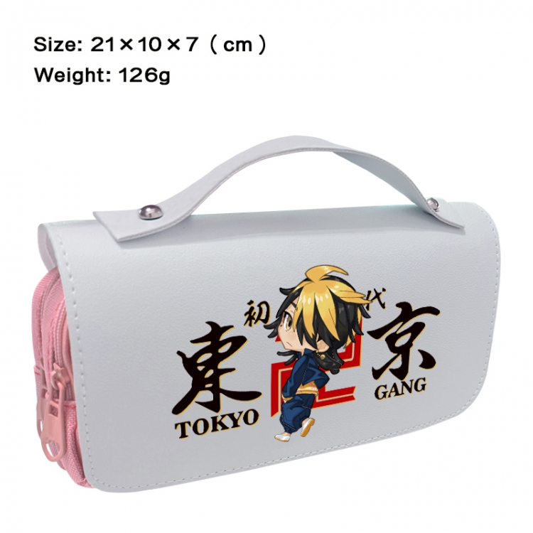 Tokyo Revengers  Anime PU canvas flip three color portable pen bag 21X10X7cm