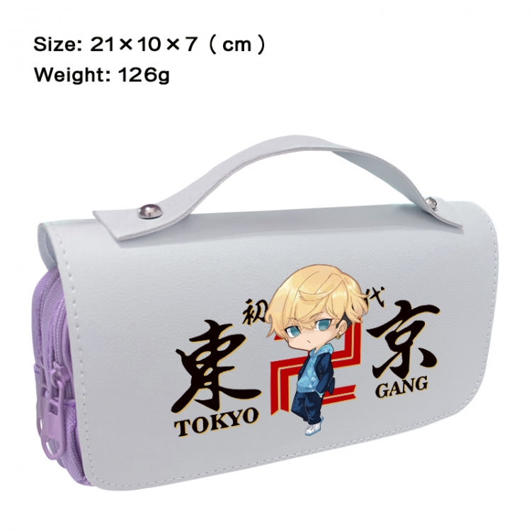 Tokyo Revengers  Anime PU canvas flip three color portable pen bag 21X10X7cm
