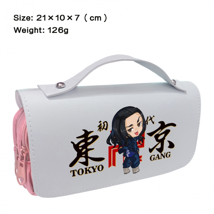 Tokyo Revengers  Anime PU canvas flip three color portable pen bag 21X10X7cm