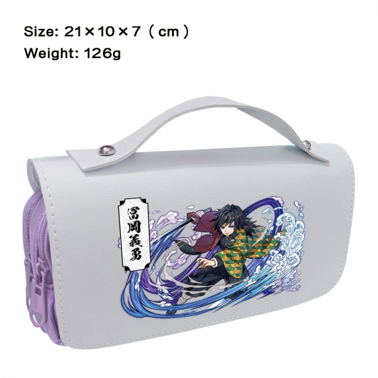 Demon Slayer Kimets Anime PU canvas flip three color portable pen bag 21X10X7cm