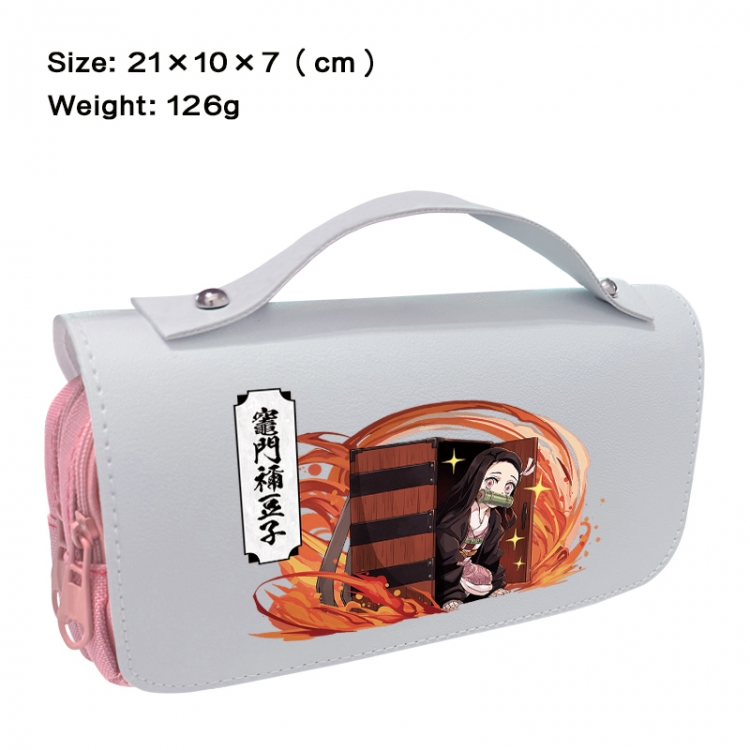 Demon Slayer Kimets Anime PU canvas flip three color portable pen bag 21X10X7cm