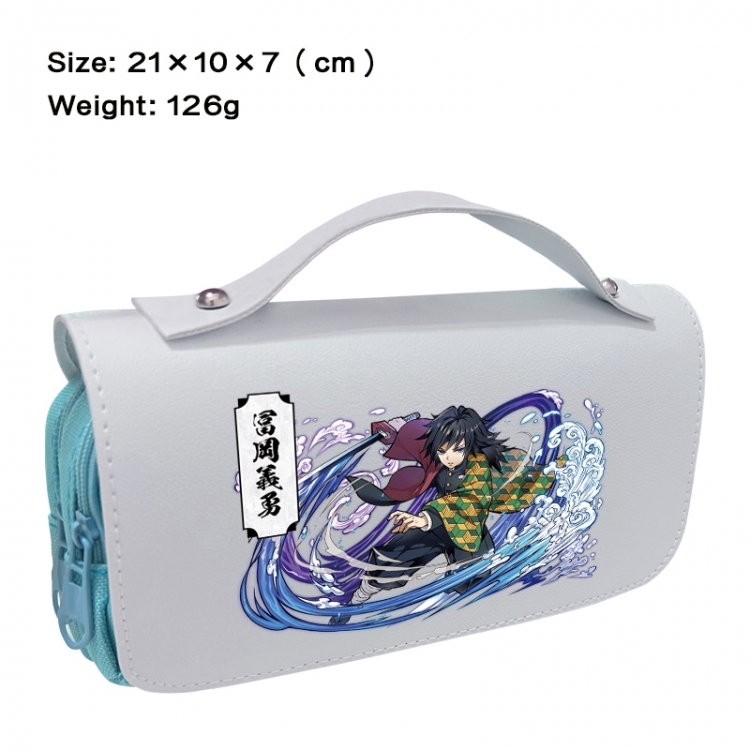 Demon Slayer Kimets Anime PU canvas flip three color portable pen bag 21X10X7cm