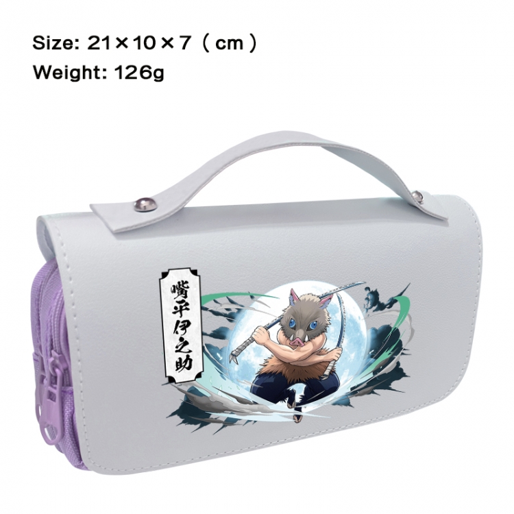 Demon Slayer Kimets Anime PU canvas flip three color portable pen bag 21X10X7cm