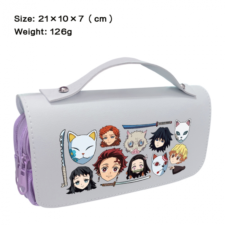 Demon Slayer Kimets Anime PU canvas flip three color portable pen bag 21X10X7cm
