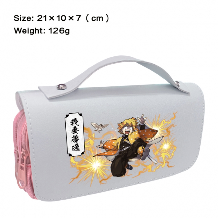 Demon Slayer Kimets Anime PU canvas flip three color portable pen bag 21X10X7cm