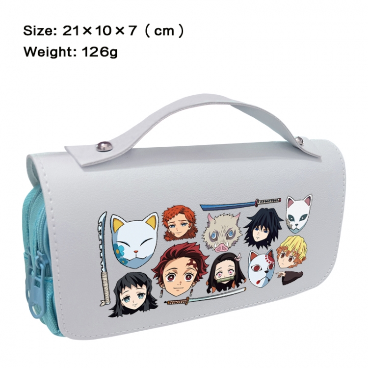 Demon Slayer Kimets Anime PU canvas flip three color portable pen bag 21X10X7cm
