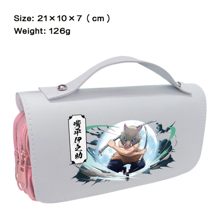 Demon Slayer Kimets Anime PU canvas flip three color portable pen bag 21X10X7cm