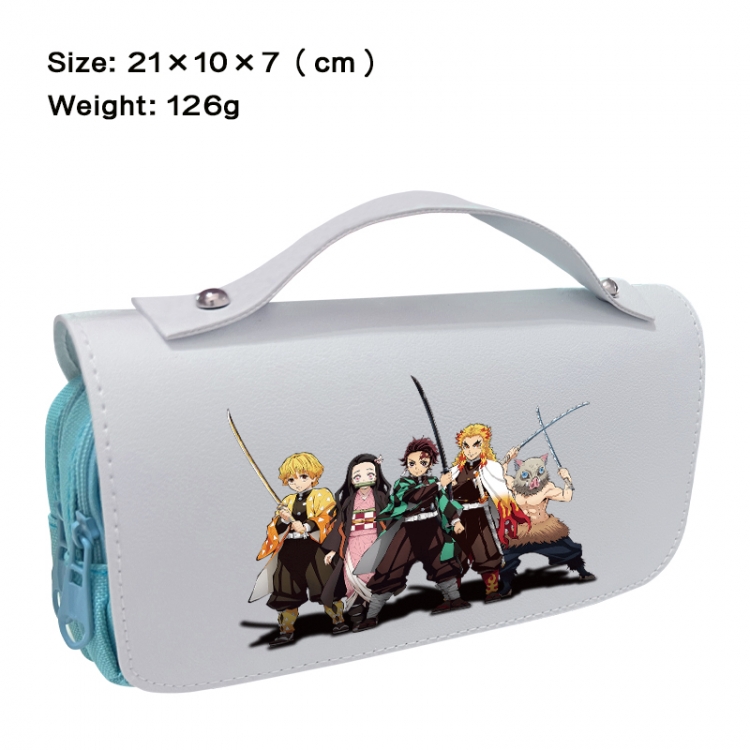 Demon Slayer Kimets Anime PU canvas flip three color portable pen bag 21X10X7cm