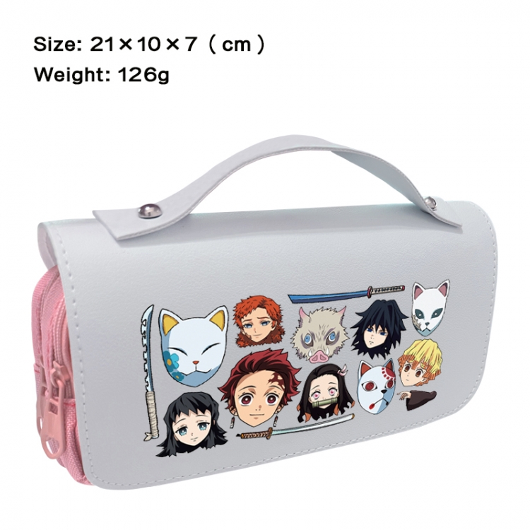 Demon Slayer Kimets Anime PU canvas flip three color portable pen bag 21X10X7cm