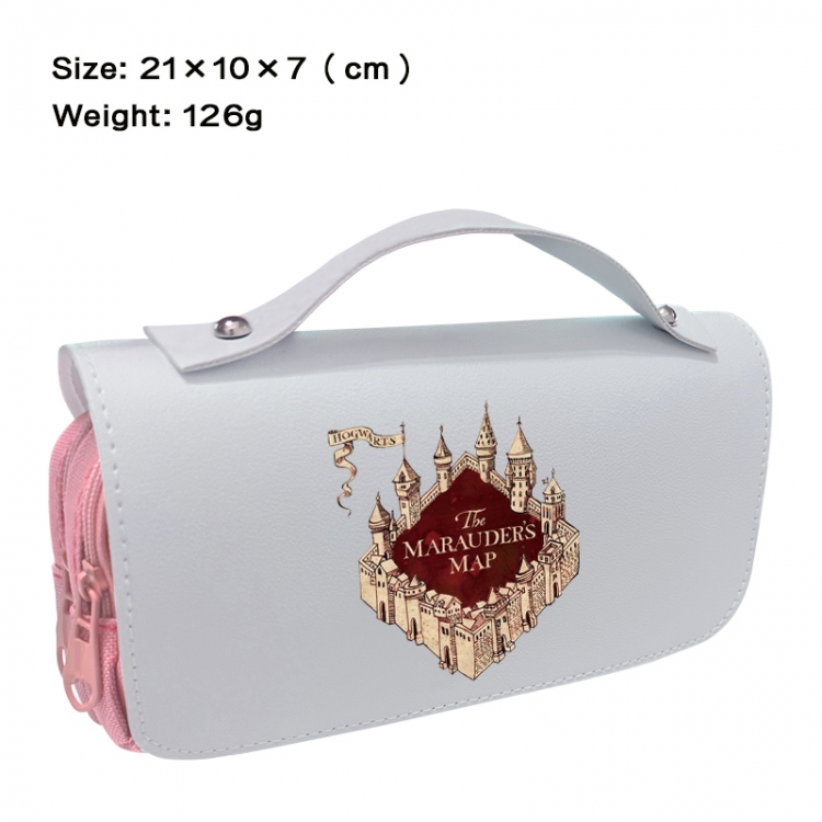 Harry Potter Anime PU canvas flip three color portable pen bag 21X10X7cm
