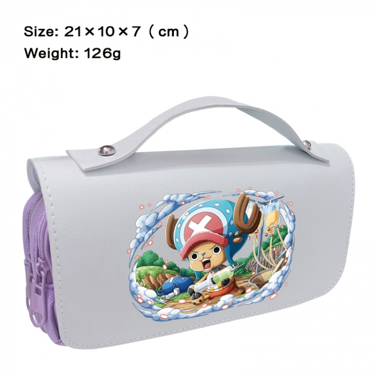 One Piece Anime PU canvas flip three color portable pen bag 21X10X7cm