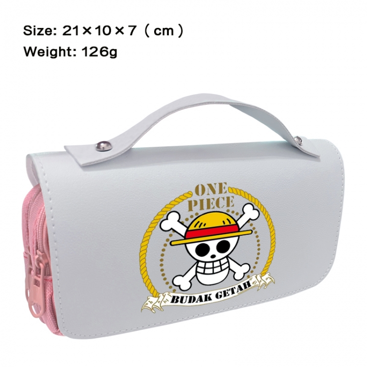 One Piece Anime PU canvas flip three color portable pen bag 21X10X7cm