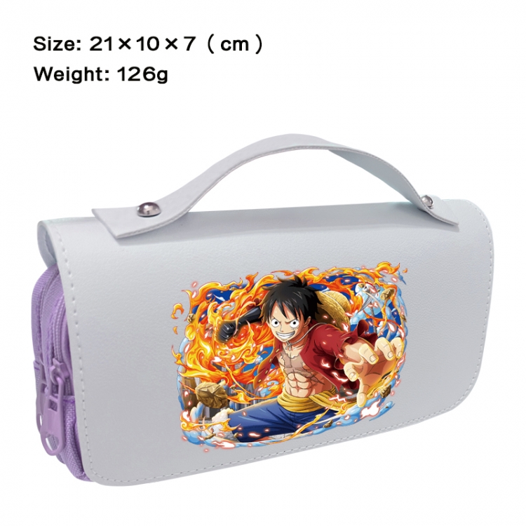 One Piece Anime PU canvas flip three color portable pen bag 21X10X7cm