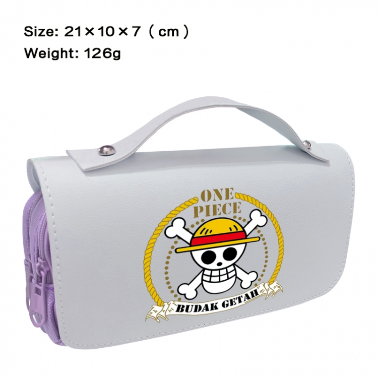 One Piece Anime PU canvas flip three color portable pen bag 21X10X7cm