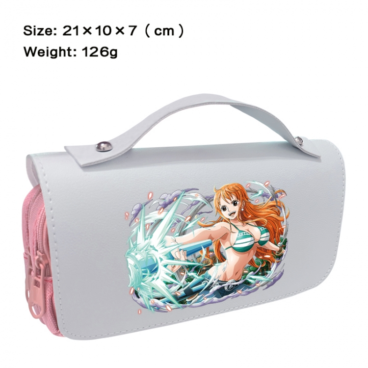 One Piece Anime PU canvas flip three color portable pen bag 21X10X7cm