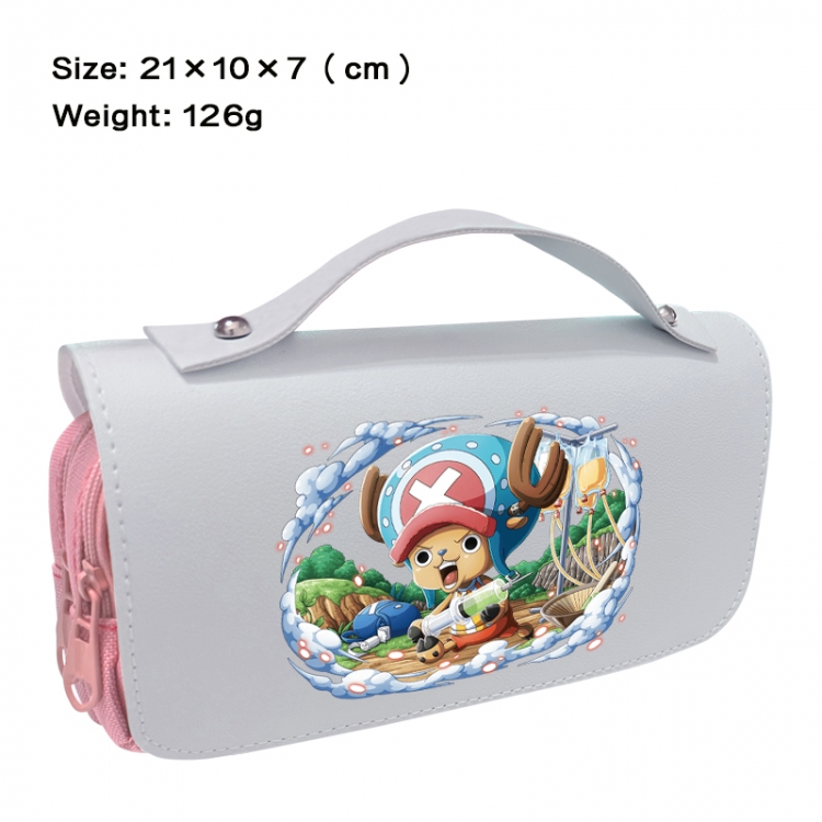 One Piece Anime PU canvas flip three color portable pen bag 21X10X7cm