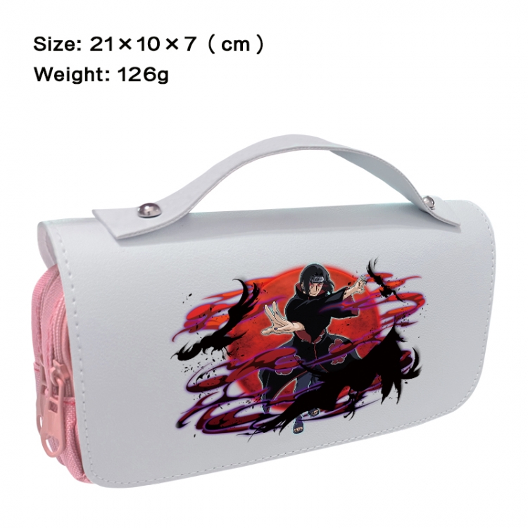 Naruto Anime PU canvas flip three color portable pen bag 21X10X7cm