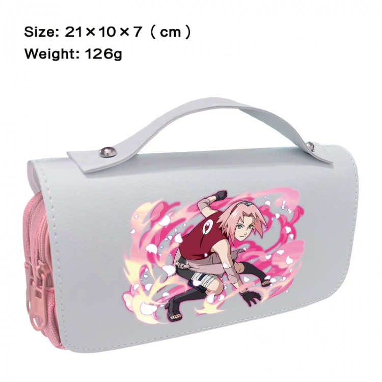Naruto Anime PU canvas flip three color portable pen bag 21X10X7cm