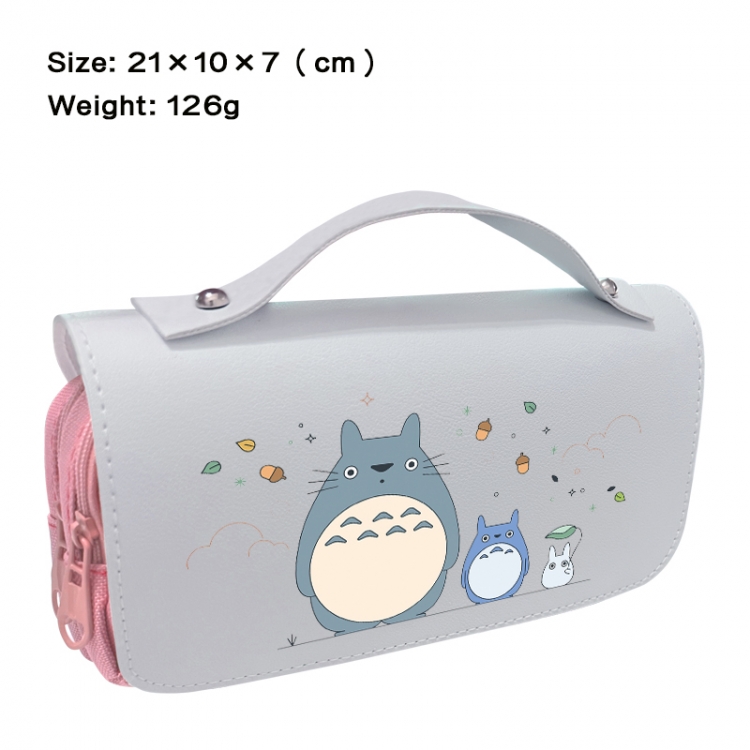 TOTORO Anime PU canvas flip three color portable pen bag 21X10X7cm